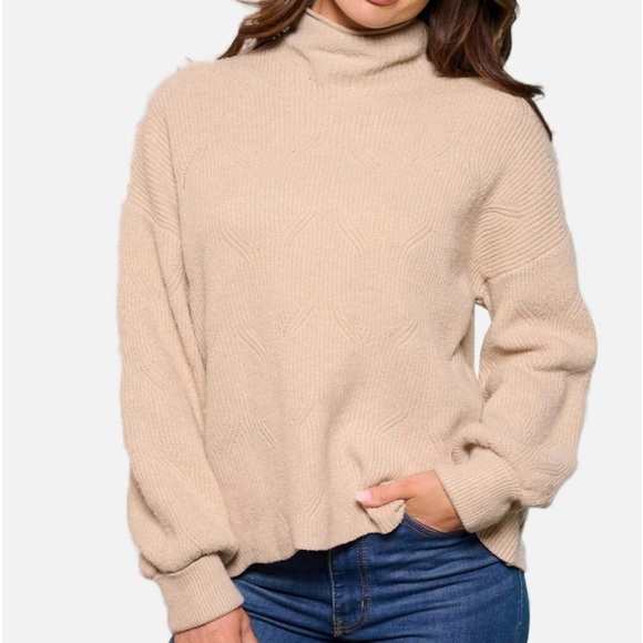 Mock Turtleneck Taupe Sizes S,M & L Chic Extra Long Sleeve - Picture 2 of 14